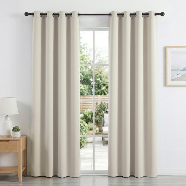 Blockout Curtains 2X 132x213cm Thermal Insulated Eyelet Drapes Beige