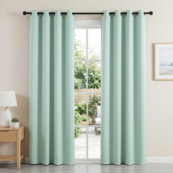 Blockout Curtains 2X 132x213cm Thermal Insulated Eyelet Drapes Green