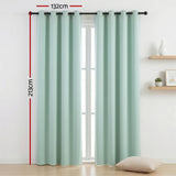 Blockout Curtains 2X 132x213cm Thermal Insulated Eyelet Drapes Green