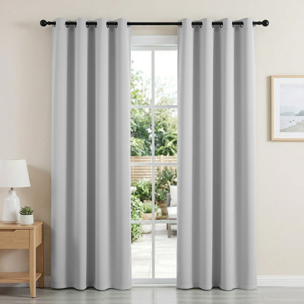 Blockout Curtains 2X 132x213cm Thermal Insulated Eyelet Drapes Grey