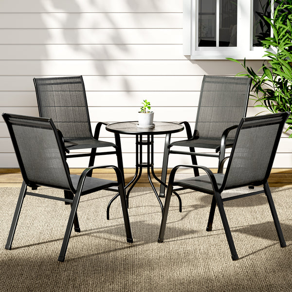 Table and Chairs  5PC Set Outdoor Table and 4 Chairs Outdoor Furniture Black