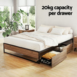 Artiss Bed Frame Metal Frame Queen Size Bed Base 2 Drawers