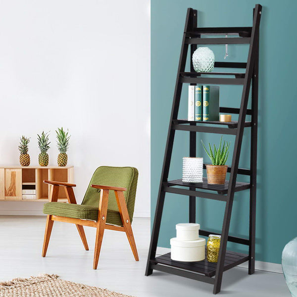 Bookcase Display Storage Stand Rack Foldable Ladder Coffee Shelf 5 Level Book Shelves