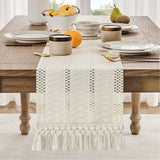 Table runner - tablecloth - Bohemian style table runner - pink table runner - with knotted tassel - farmhouse woven home decor - white - 30*240 cm