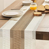 Table Runner - 30 x 183 cm - Bohemian Table Runner - Macrame Style Bicolor Stitching Table Runner - Small Dinner Tablecloth - Boho Neutral Table Runners - Farmhouse Woven Home Decor