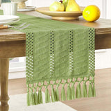 Table runner - tablecloth - Bohemian style table runner - pink table runner - with knotted tassel - farmhouse woven home decor - green - 30*240 cm