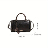 Women Bag multi-pocket design tassel and metal accents, black