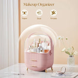 Transparent Flip-top Cosmetic Storage Box: Dustproof, Waterproof, Multi-layer Drawer Organizer, Portable Storage Essential for Desktop and Bathroom.white