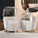 WHITE Luxury Transparent Flip-top Cosmetic Organizer, Large Capacity with Smart Compartments, Dustproof & Silent Drawers, Essential for a Neat Vanity.