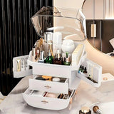 WHITE Luxury Transparent Flip-top Cosmetic Organizer, Large Capacity with Smart Compartments, Dustproof & Silent Drawers, Essential for a Neat Vanity.