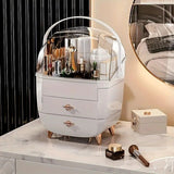 WHITE Luxury Transparent Flip-top Cosmetic Organizer, Large Capacity with Smart Compartments, Dustproof & Silent Drawers, Essential for a Neat Vanity.