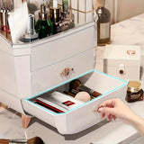 WHITE Luxury Transparent Flip-top Cosmetic Organizer, Large Capacity with Smart Compartments, Dustproof & Silent Drawers, Essential for a Neat Vanity.