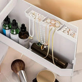 WHITE Luxury Transparent Flip-top Cosmetic Organizer, Large Capacity with Smart Compartments, Dustproof & Silent Drawers, Essential for a Neat Vanity.