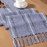 Farmhouse Table Runner 108 inches Macrame Woven Coffee Table Runner Cotton Rustic Fall Thanksgiving Table Runner with Tassels for Boho Home Decor Living Dining Room 13x108 inches Dusty Blue
