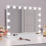 Mirror Rectangle  Hollywood LED Vanity White Silver Wall Mirror 46 x 12 x 58 cm.