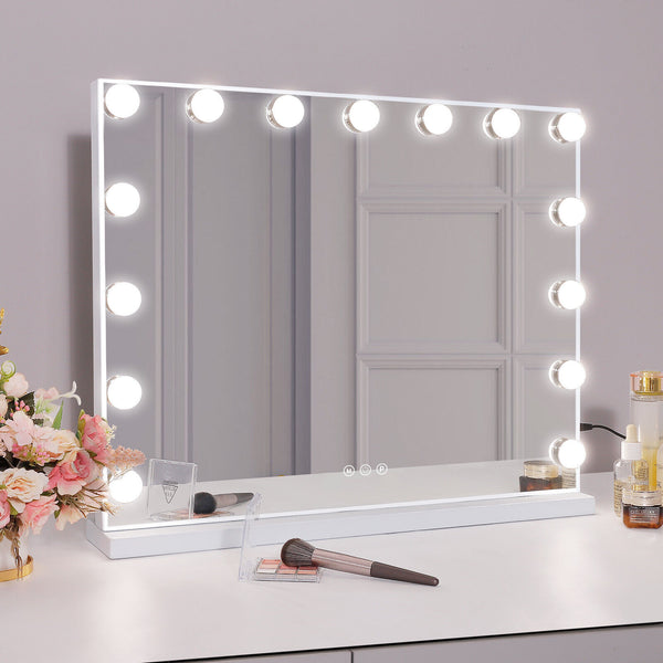 Mirror Rectangle  Hollywood LED Vanity White Silver Wall Mirror 46 x 12 x 58 cm.