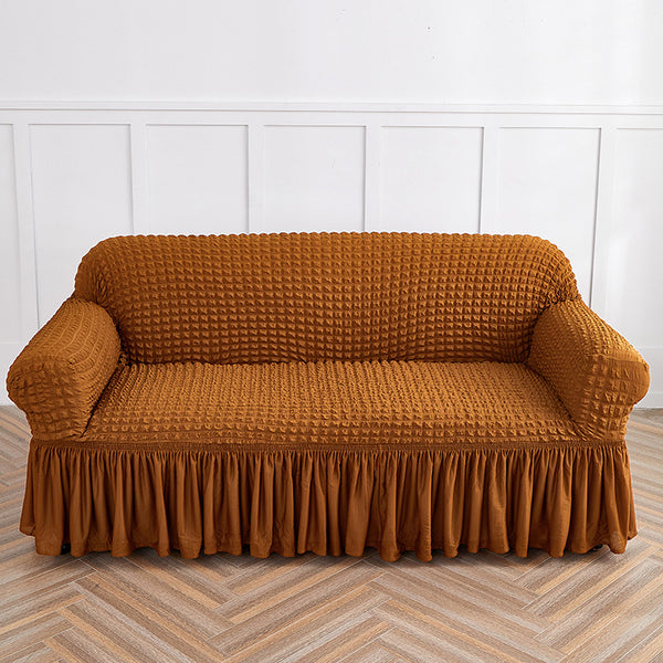 Mustard Yellow Single Sofa Bubble Gauze Sofa Cover with Skirt - Full Elastic Dustproof Single Seater 90-140cm