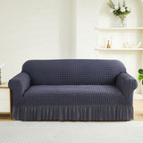 Dark Grey Double Sofa Bubble Gauze Sofa Cover with Skirt - Full Elastic Dustproof Double Seater 145-185cm