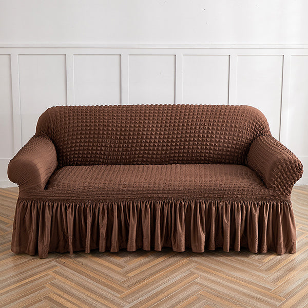 Light Coffee Double Sofa Bubble Gauze Sofa Cover with Skirt - Full Elastic Dustproof Double Seater 145-185cm