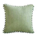 Light Green Soft Corduroy Cushion Cover Set (1 Square + 1 Rectangular) with Pom Pom Trim - Decorative Throw Pillow Cases for Sofa Couch