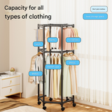 Black double layer  360° Rotating Portable Garment Rack - Heavy Duty Rolling Clothes Stand with Wheels for Bedroom & Laundry