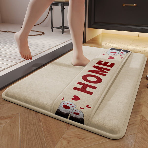 Luxury Plush Memory Foam Bath Mat with Foot Drying Panel - Super Absorbent & Non-Slip Bathroom Rug(Paw beige)