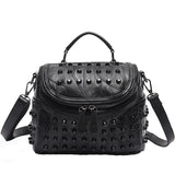 Women's Black Studded Handbag Shoulder Bag with Rivets