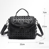 Women's Black Studded Handbag Shoulder Bag with Rivets