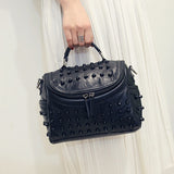 Women's Black Studded Handbag Shoulder Bag with Rivets