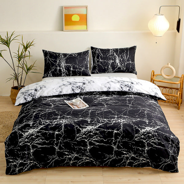 Bedding 4-Piece Black Soft-Touch Brushed Bedding Set for 1.8M Bed: 200 x 230 CM Duvet Cover,