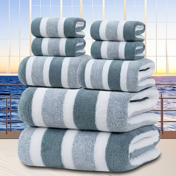 Towels 8-Piece Green Luxury Coral Fleece Towel & Bath Sheet Set