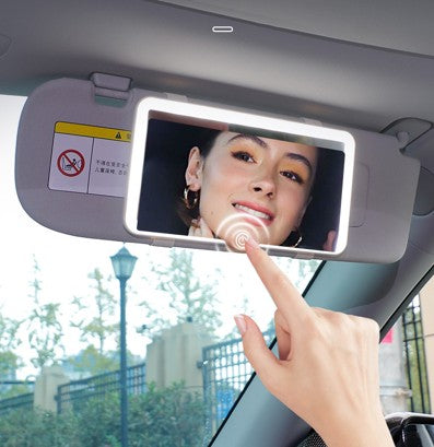 Car Sun Visor Makeup Mirror with LED Light and button - Tri-Color, Touch Control