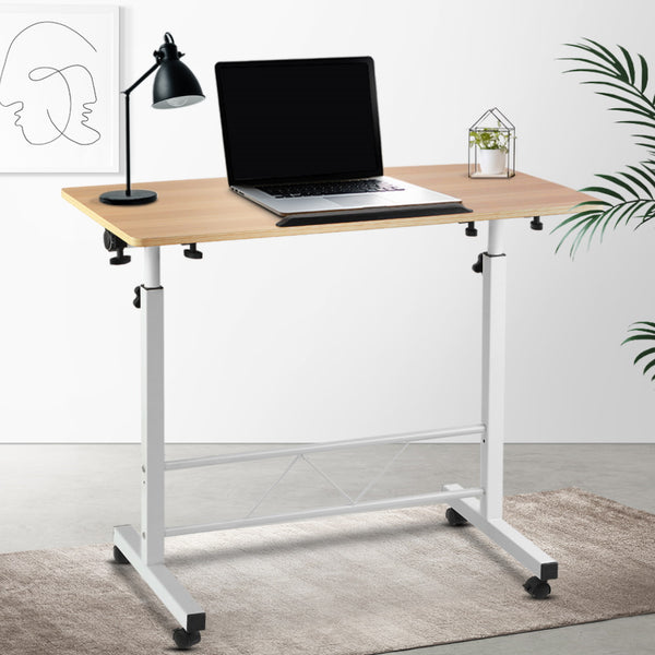 Desk Portable Wheels stand adjustable Mobile desk Laptop Desk Notebook Computer Table Sit Stand Study  Height Adjustable  Light Wood