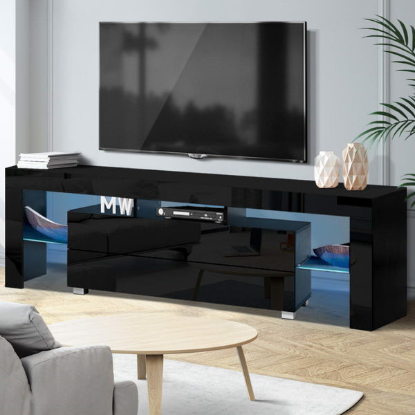 Stand Cabinet With LIGHT effects in  High Gloss TV Stand 160cm  Cabinet Entertainment Unit Stand  Furniture Black