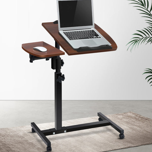 Desk Portable Wheels Stand Adjustable On Wheels Device Stand Rotating - Walnut