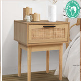 Bedside Tables Table 1 Drawer Storage Cabinet Rattan Wood Nightstand