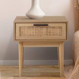 Bedside Tables Table 1 Drawer Storage Cabinet Rattan Wood Nightstand