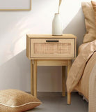 Bedside Tables Table 1 Drawer Storage Cabinet Rattan Wood Nightstand