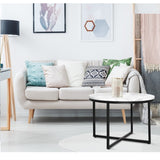 Coffee Table Marble Effect Side Tables Bedside Round Black Metal 70X70CM
