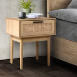 Bedside Tables Table 1 Drawer Storage Cabinet Rattan Wood Nightstand