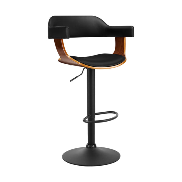 Stool Curved design With Gas Lift PU Leather - Black and Wood