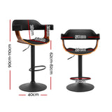 Stool Curved design With Gas Lift PU Leather - Black and Wood