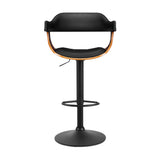 Stool Curved design With Gas Lift PU Leather - Black and Wood