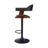 Stool Curved design With Gas Lift PU Leather - Black and Wood