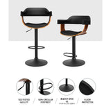 Stool Curved design With Gas Lift PU Leather - Black and Wood