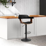 Stool Curved design With Gas Lift PU Leather - Black and Wood