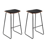 Stool Set of 2 Backless PU Leather Bar Stools - Black and Wood