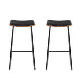 Stool Set of 2 Backless PU Leather Bar Stools - Black and Wood