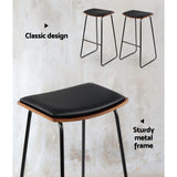 Stool Set of 2 Backless PU Leather Bar Stools - Black and Wood