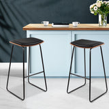 Stool Set of 2 Backless PU Leather Bar Stools - Black and Wood